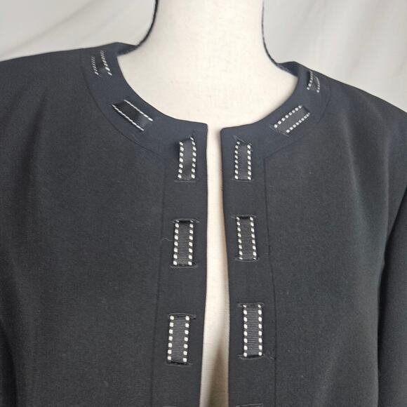 Kasper Blazer Women 14 Black Open Front Embellished Trim Lined Career Jacket - Picture 2 of 7